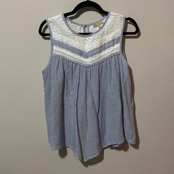 Democracy | 100% cotton blue tank with eyelet white detailing, medium. EUC - Picture 1 of 8